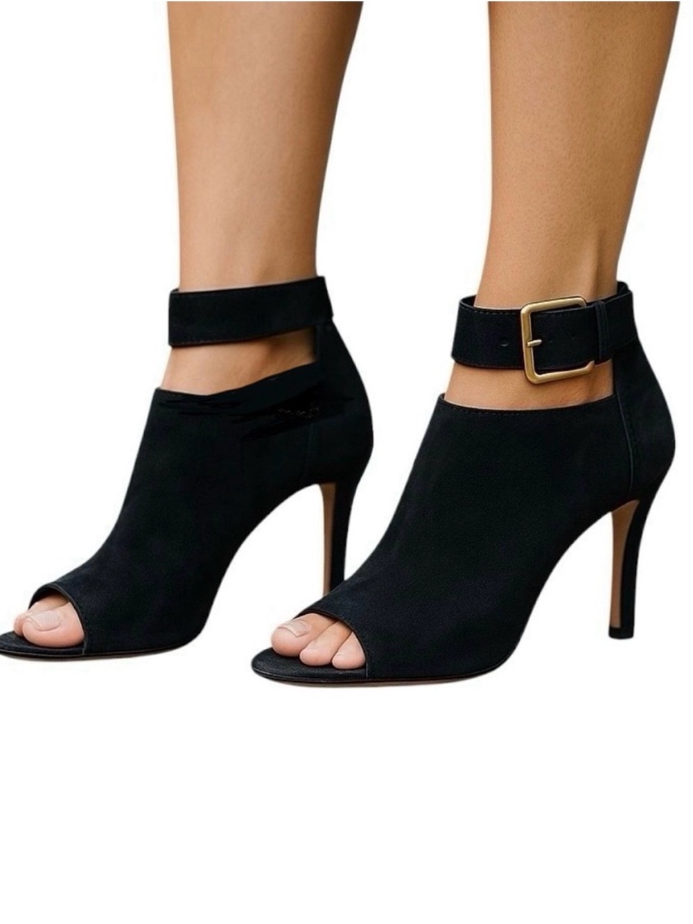 Adrienne Vittadini Black Suede Peep-Toe Heels Size 8